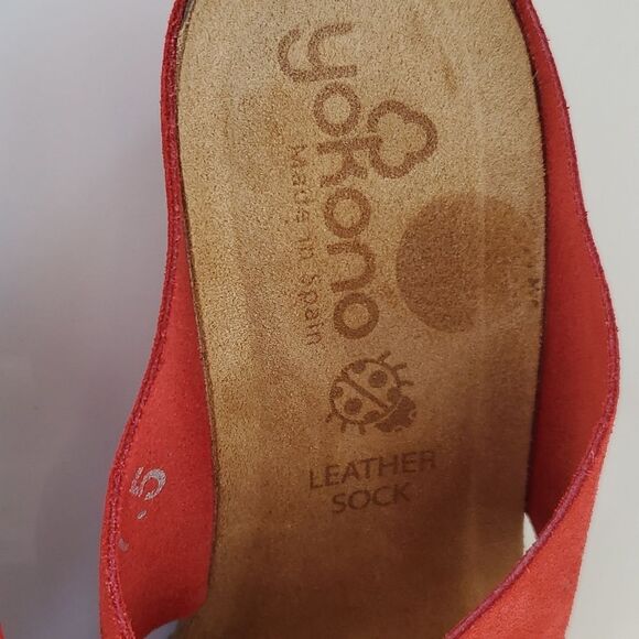 NWOT YOKONO RED BROWN SUEDE LEATHER PLATFORM SANDALS SLIDES CORK SIZE 7.5 FLAW - Picture 8 of 9